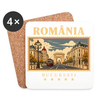 Rumänien Bukarest Vintage Reisemarke - Untersetzer (4er-Set) - Weiß - Vorne