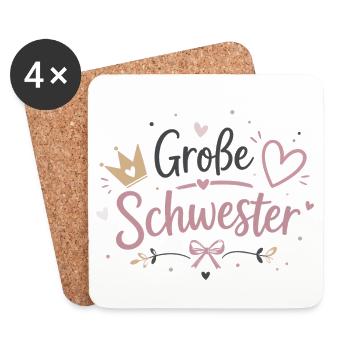 Große Schwester Herz Krone Design - Untersetzer (4er-Set) - Weiß - Vorne