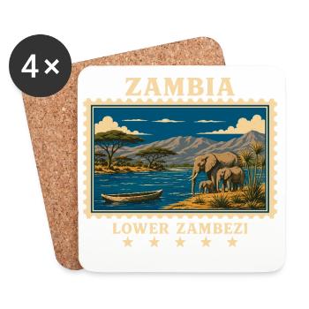 Marque de voyage vintage Zambie Lower Zambeze - Dessous de verre (lot de 4) - blanc - Devant