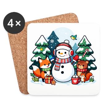 Cozy Snowman with Winter Friends - Coasters (set of 4) - white - Front
