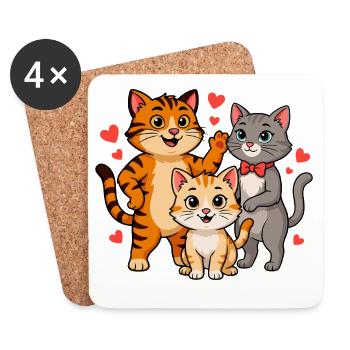 Famille de chats drôles - Dessous de verre (lot de 4) - blanc - Devant