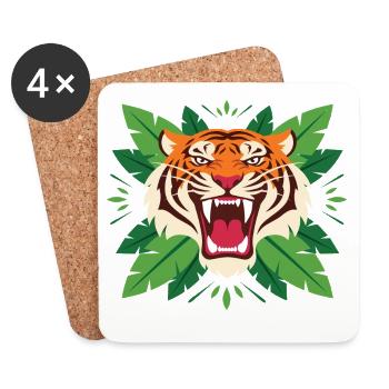 Tiger im Blattwerk Emblem - Untersetzer (4er-Set) - Weiß - Vorne
