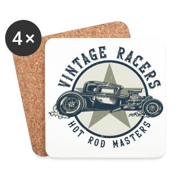 vintage Rennfahrer Hotrod Hot Rod Meister - Untersetzer (4er-Set) - Weiß - Vorne