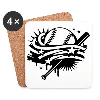 Une balle de baseball et une batte de base-ball - Dessous de verre (lot de 4) - blanc - Devant
