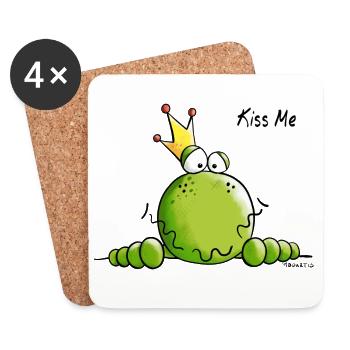 Frosch mit Krone - Frösche - König - Kiss Me - Untersetzer (4er-Set) - Weiß - Vorne