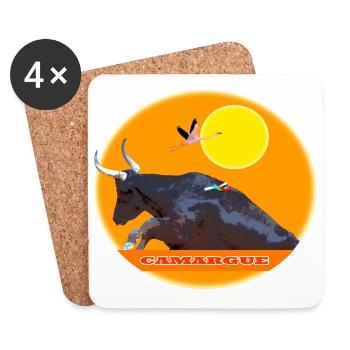 Taureau de Camargue saute la barrière - Dessous de verre (lot de 4) - blanc - Devant