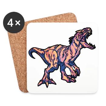 Colorful T-Rex Dinosaur Dino Children's Birthday Party - Coasters (set of 4) - white - Front