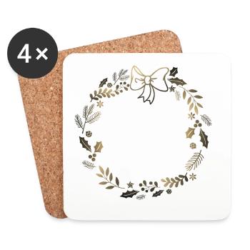Golden festive wreath with ribbon - Coasters (set of 4) - white - Front