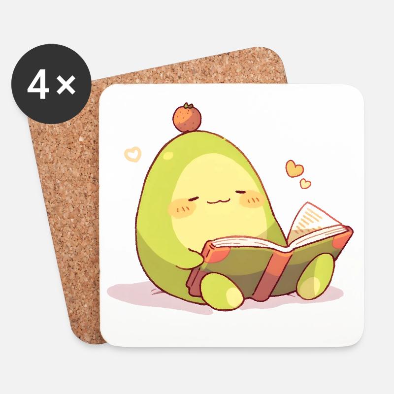 Avocado Leseheld – Kuschelnde Buchzeit - Untersetzer (4er-Set) - Weiß