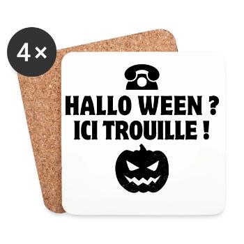 citrouille, halloween, phrase drôle - Dessous de verre (lot de 4) - blanc - Devant