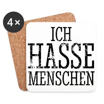 Ich hasse Menschen - Spruch - Untersetzer (4er-Set) - Weiß - Vorne