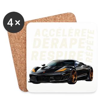 Voiture sport et lettres dynamiques - Dessous de verre (lot de 4) - blanc - Devant