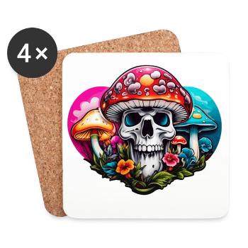 Champignon crâne - Dessous de verre (lot de 4) - blanc - Devant