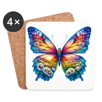 Butterfly flowers daisy daisies - Coasters (set of 4) - white - Front