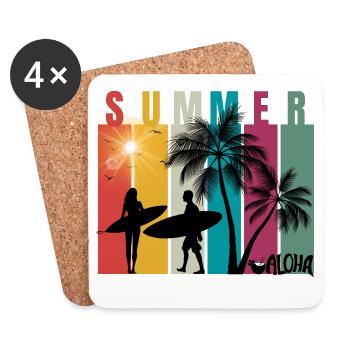 Summer - Sommer - Hawaii - Aloha - Surfer - Untersetzer (4er-Set) - Weiß - Vorne