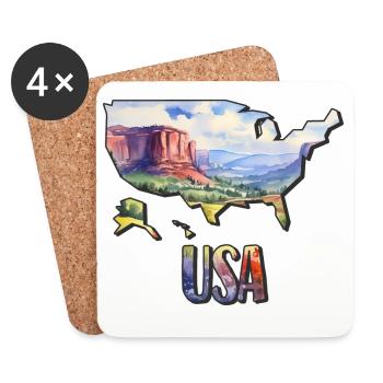 Carte à l’aquarelle des États-Unis - Dessous de verre (lot de 4) - blanc - Devant