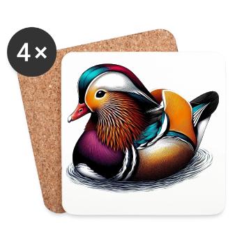 Canard mandarin - Dessous de verre (lot de 4) - blanc - Devant