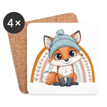 renard mignon mignon bébé enfants animal dessin animé - Dessous de verre (lot de 4) - blanc - Devant