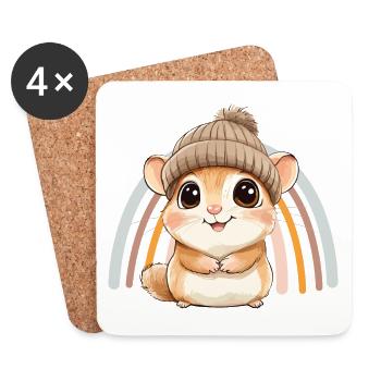 Hamster mignon mignon bébé enfants animal dessin animé - Dessous de verre (lot de 4) - blanc - Devant