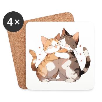 Chats, Amour, Câlin, Câlin, Coeur, Mignon, Mignon - Dessous de verre (lot de 4) - blanc - Devant