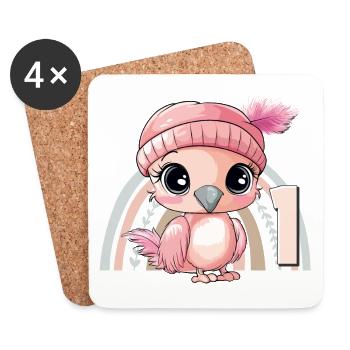 1er anniversaire flamant rose arc-en-ciel mignon mignon - Dessous de verre (lot de 4) - blanc - Devant