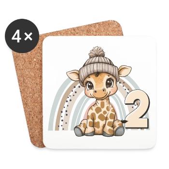 2nd Birthday Giraffe Rainbow Cute Cute - Coasters (set of 4) - white - Front