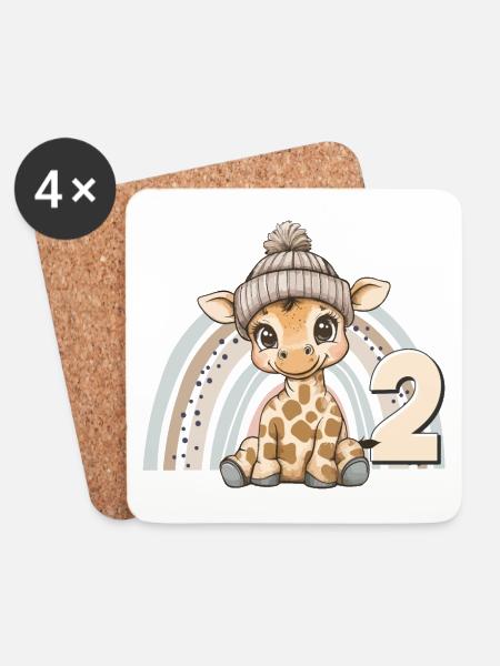 2. Geburtstag Giraffe Regenbogen Süß Niedlich - Untersetzer (4er-Set) - Weiß