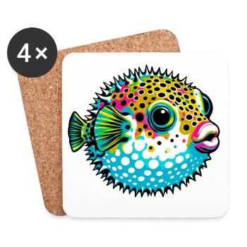 Kugelfisch - Untersetzer (4er-Set) - Weiß - Vorne