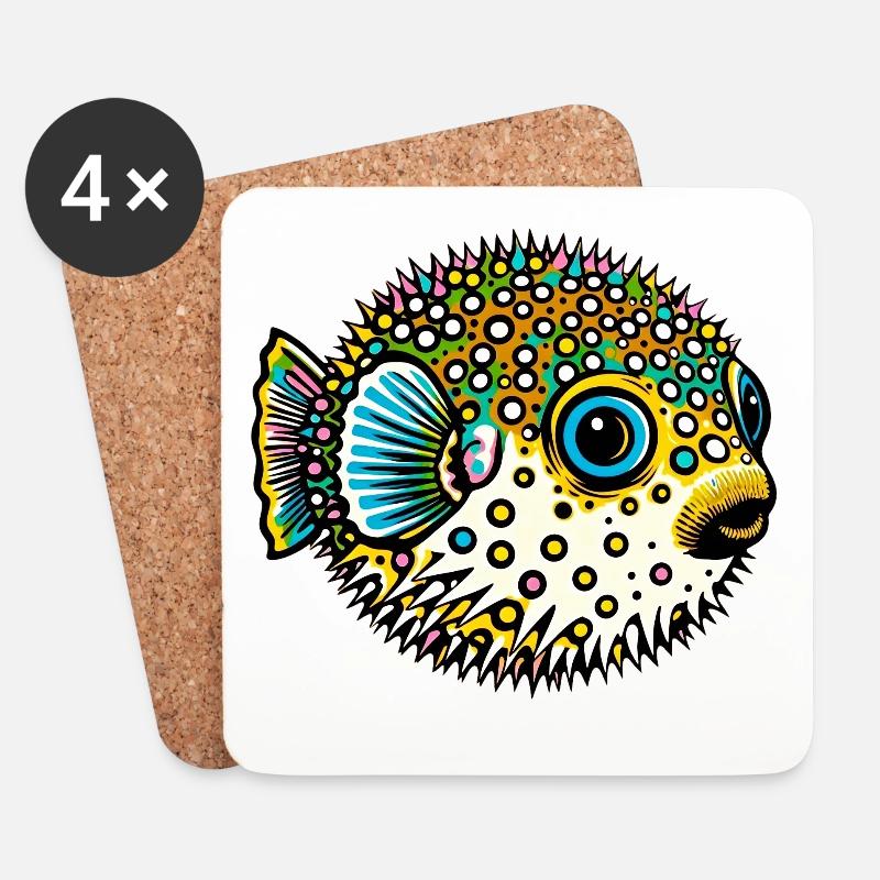 Kugelfisch - Untersetzer (4er-Set) - Weiß