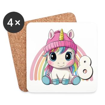8ème anniversaire Licorne Arc-en-ciel Mignon Mignon - Dessous de verre (lot de 4) - blanc - Devant