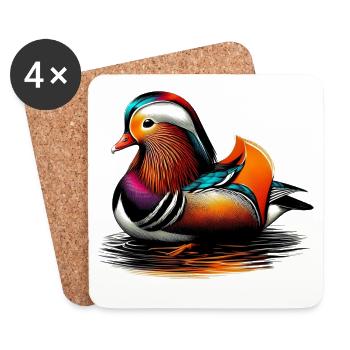 Canard mandarin - Dessous de verre (lot de 4) - blanc - Devant