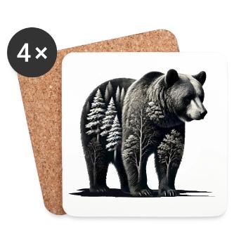 Ours mystique de la forêt – Illustration de la nature - Dessous de verre (lot de 4) - blanc - Devant