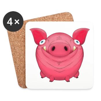 Mignon rond dessin animé cochon - Dessous de verre (lot de 4) - blanc - Devant