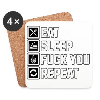 Biker Chopper Bobber - Eat Sleep Fuck You Repeat - Coasters (set of 4) - white - Front