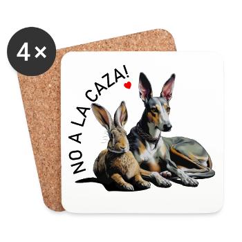 Duo Galgo & Rabbit Heart avec Slogan - Dessous de verre (lot de 4) - blanc - Devant