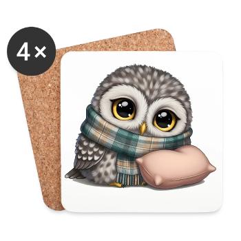 Woodowl with scarf and pillow - Coasters (set of 4) - white - Front