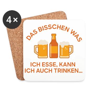Bier Trio Spruch: Was ich esse, trinke ich einfach - Untersetzer (4er-Set) - Weiß - Vorne
