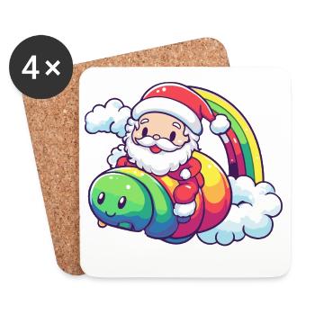 Wurm Weihnachtsmann Weihnachten - Untersetzer (4er-Set) - Weiß - Vorne