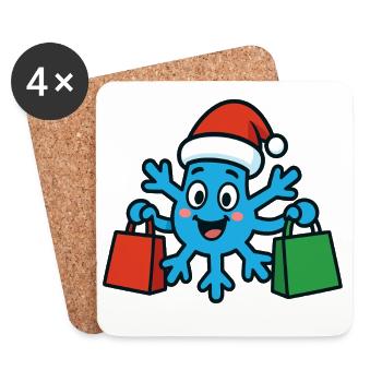 Le flocon de neige de Noël achète des cadeaux - Dessous de verre (lot de 4) - blanc - Devant
