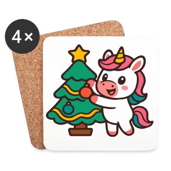 Cute Unicorn Decorating Christmas Tree - Coasters (set of 4) - white - Front