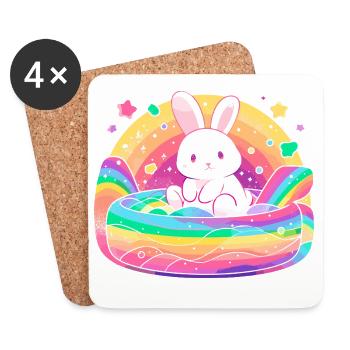 Kawaii Hase im Regenbogen - Untersetzer (4er-Set) - Weiß - Vorne