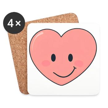 Imprimé Sourire en Cœur Kawaii - Dessous de verre (lot de 4) - blanc - Devant