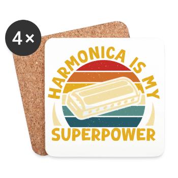 Funny Harmonica Player Is My Superpower Harmonica - Untersetzer (4er-Set) - Weiß - Vorne