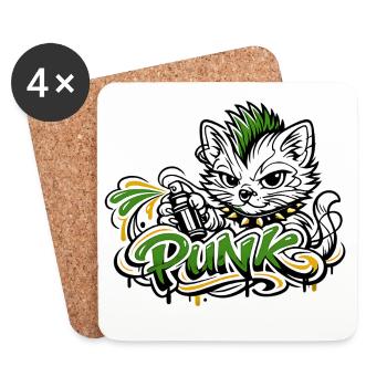 Punkkatz Graffiti Mohawk - Dessous de verre (lot de 4) - blanc - Devant