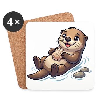Otter mit Muschel am Strand - Untersetzer (4er-Set) - Weiß - Vorne