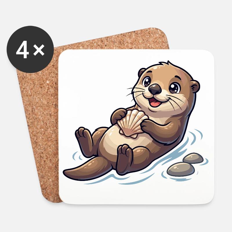 Otter mit Muschel am Strand - Untersetzer (4er-Set) - Weiß