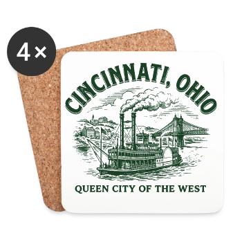 Patrimoine des navires à vapeur de Cincinnati - Dessous de verre (lot de 4) - blanc - Devant