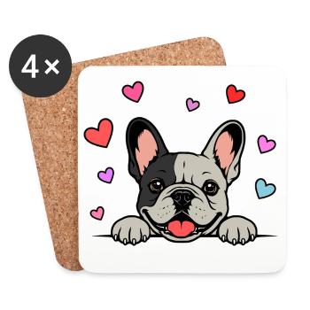 Französische_Bulldogge_Pfoten_mit_Herz_schwatzwei ß - Coasters (set of 4) - white - Front