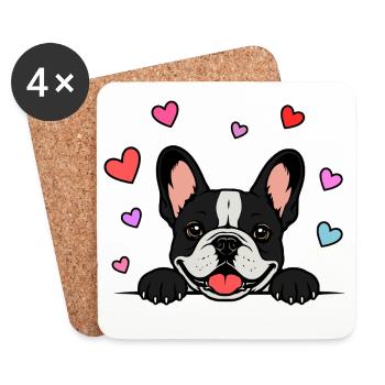 Französische_Bulldogge_Pfoten_mit_Herz_schwarz - Coasters (set of 4) - white - Front