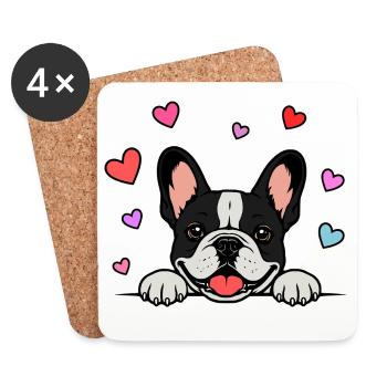Französische_Bulldogge_Pfoten_mit_Herz_schwarz - Coasters (set of 4) - white - Front